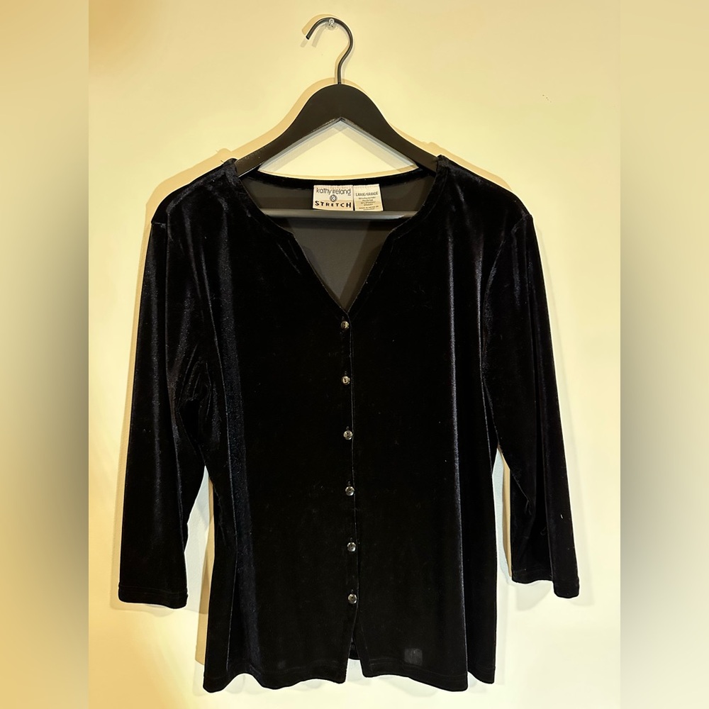 Gorgeous Vintage Black Velvet Button Down Shirt